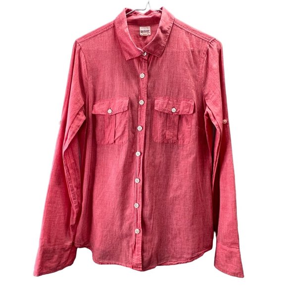J Crew Button Up Shirt size S Women Roll Tab Convertible Sleeves Red Coral 54876 - Picture 1 of 5